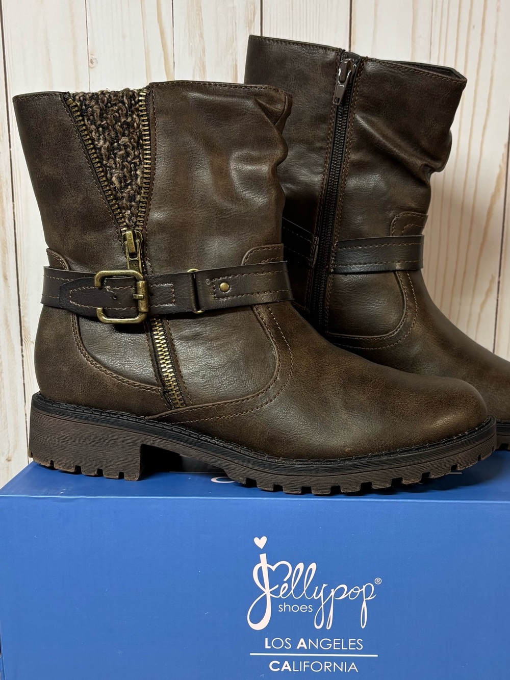 Jellypop Brown Buckle Moto Ankle Boots